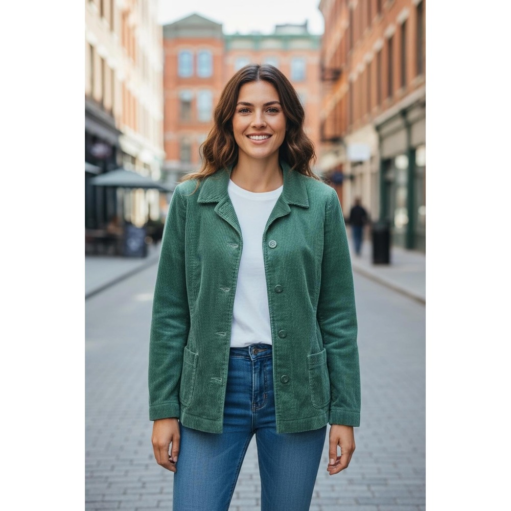 Green Corduroy Retro J. Jill Women's Oversized Button-Up Jacket size L‎